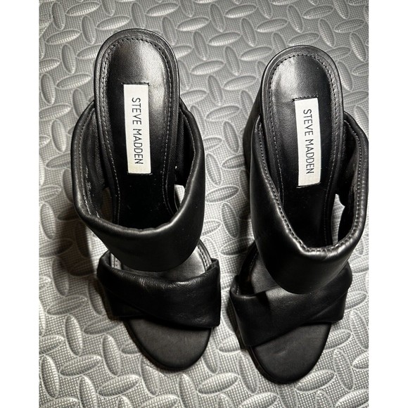 Steve Madden Teriann Black Women’s Leather Square open toe 4" heel sandal 8.5 M - Picture 8 of 10